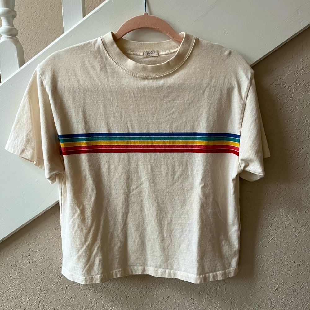 Cropped Rainbow Striped Tee